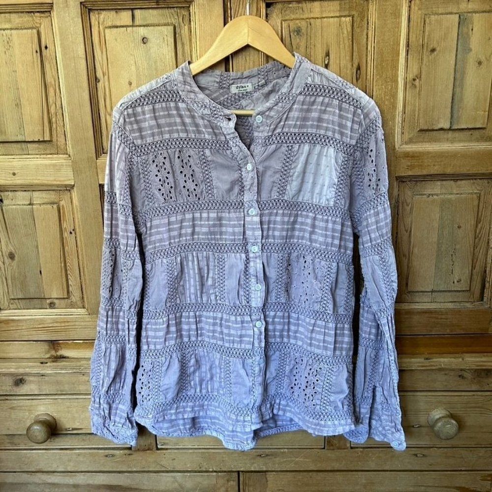 Dylan Los Angeles Pale Purple Blouse‎ Lace Boho Peasant Long Sleeve Size XS